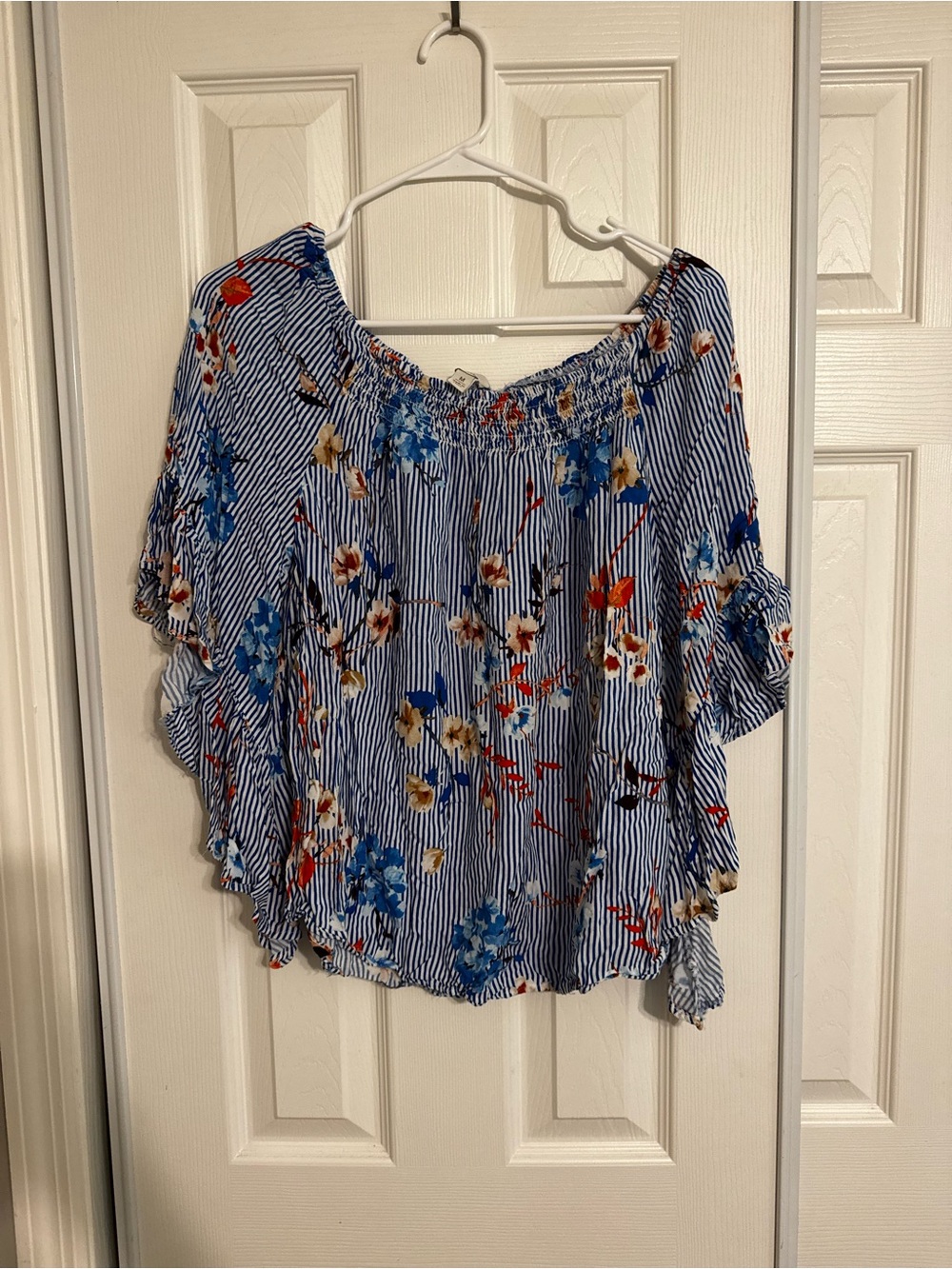 Blue Striped Floral Women's Top